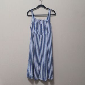 Old Navy Blue and White Stripe Linen Midi Dress